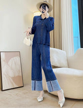 Modern Pleats Denim Wide-Leg Set